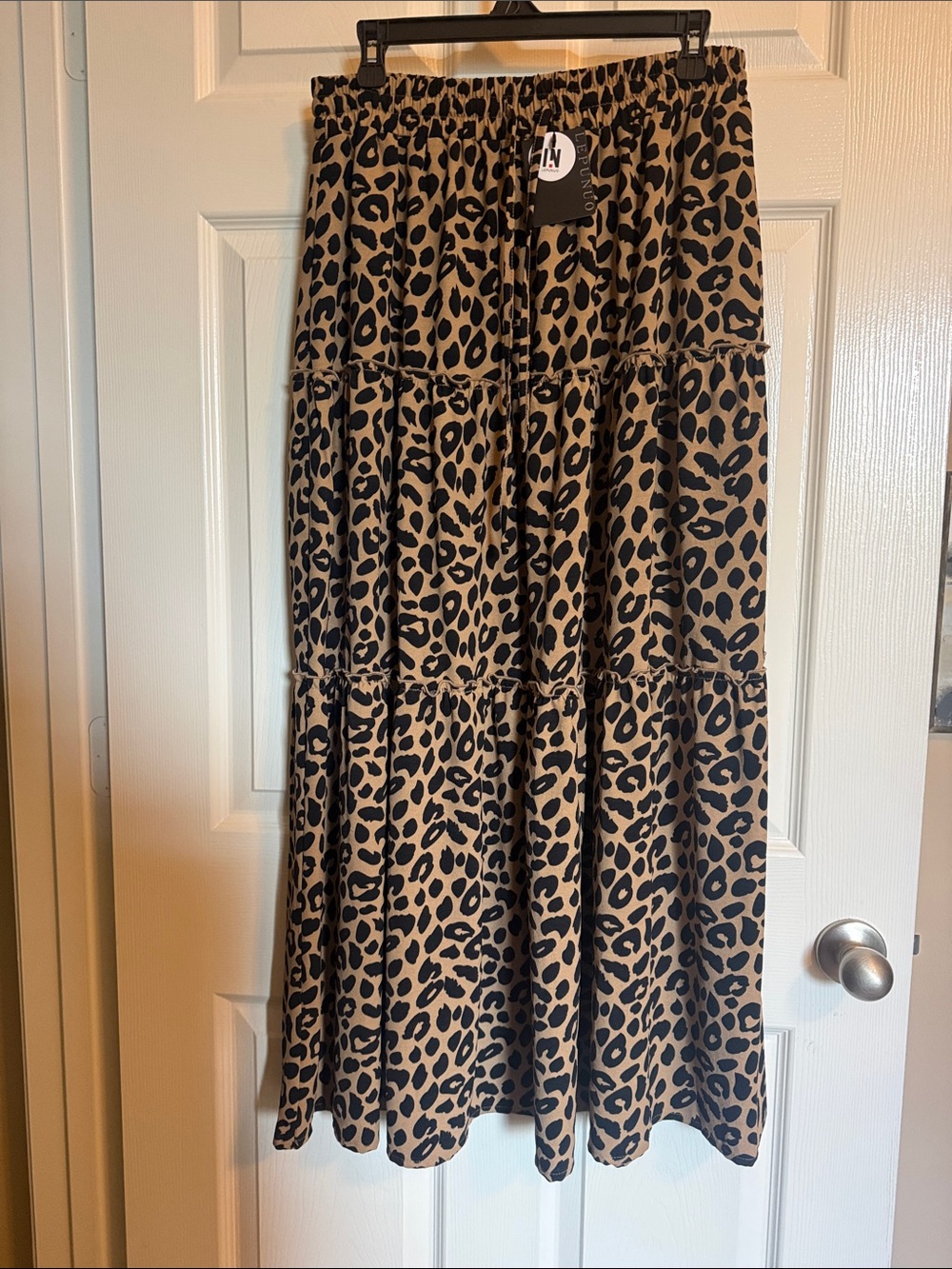 Tiered Leopard-Print Maxi Skirt in Tan and Black